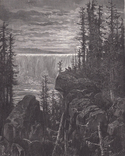 1870 GUSTAVE DORE Print - "The Falls of Niagara" - Dore Wall Art - Antique Dore Engraving - 8.5 x 12.2 Inches