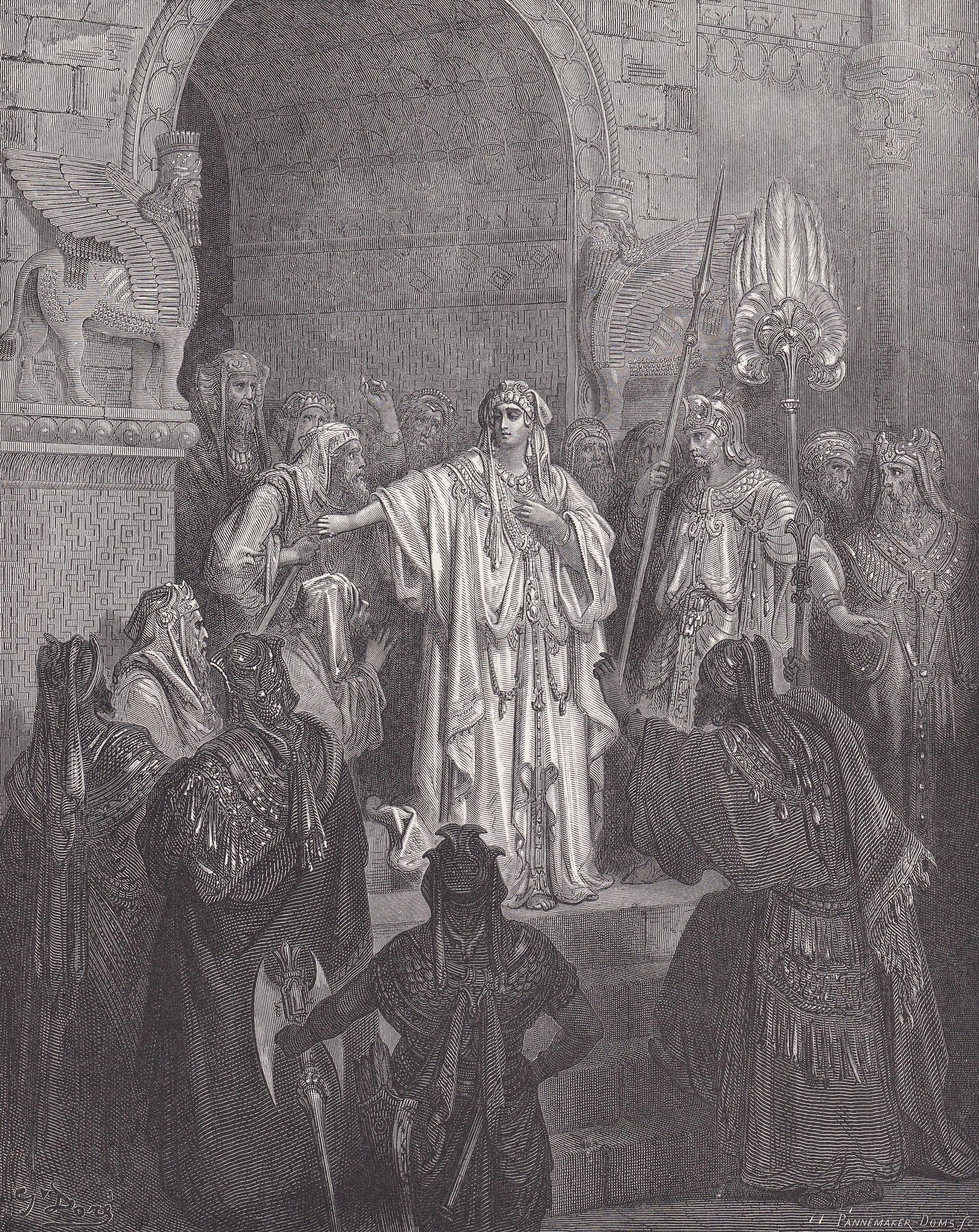 1870 GUSTAVE DORE Print - "The Queen Vashti Refusing to Obey the Command of "Ahasuerus" - Dore Wall Art - Dore Engraving - 8.