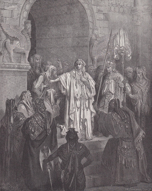 1870 GUSTAVE DORE Print - "The Queen Vashti Refusing to Obey the Command of "Ahasuerus" - Dore Wall Art - Dore Engraving - 8.