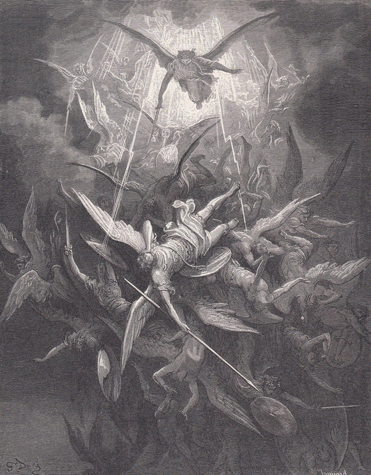 1870 GUSTAVE DORE Print - "The Fall of the Rebel Angels" - Dore Wall Art - Antique Dore Engraving - 8.5 x 12.8 Inches