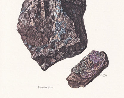 1968 GERMANITE Print - Mineral Wall Art Gift - Mineralogy Decor - Precious Stones - Vintage Rock Art - Element Print - 7.5 x 10.6 Inches