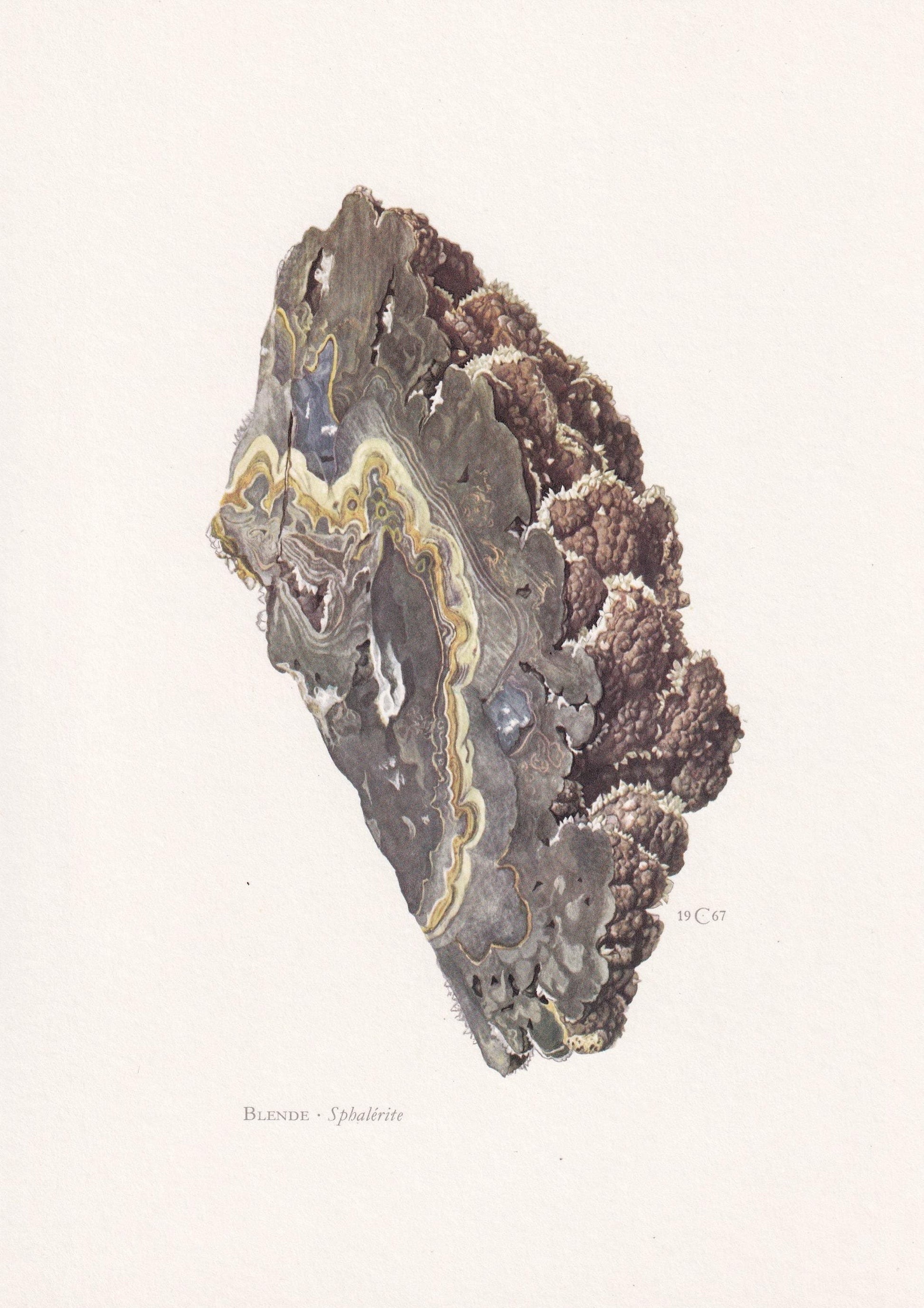 1968 SPHALERITE Print - Mineral Wall Art Gift - Zinc - Mineralogy Decor - Precious Stones - Vintage Rock Art - Element - 7.5 