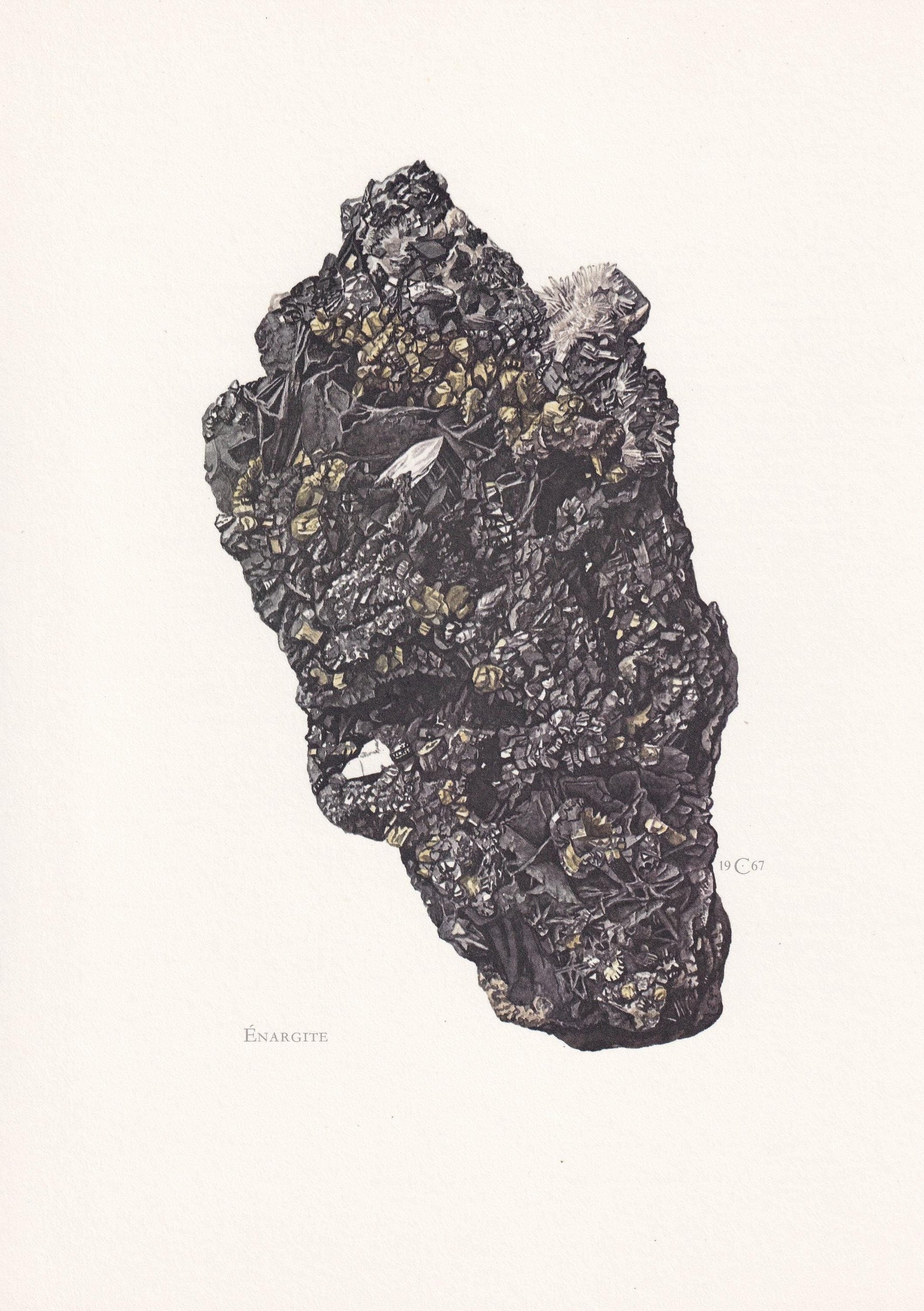 1968 ENARGITE Print - Mineral Wall Art Gift - Mineralogy Decor - Precious Stones - Vintage Rock Art - Element - 7.5 x 10.6 In