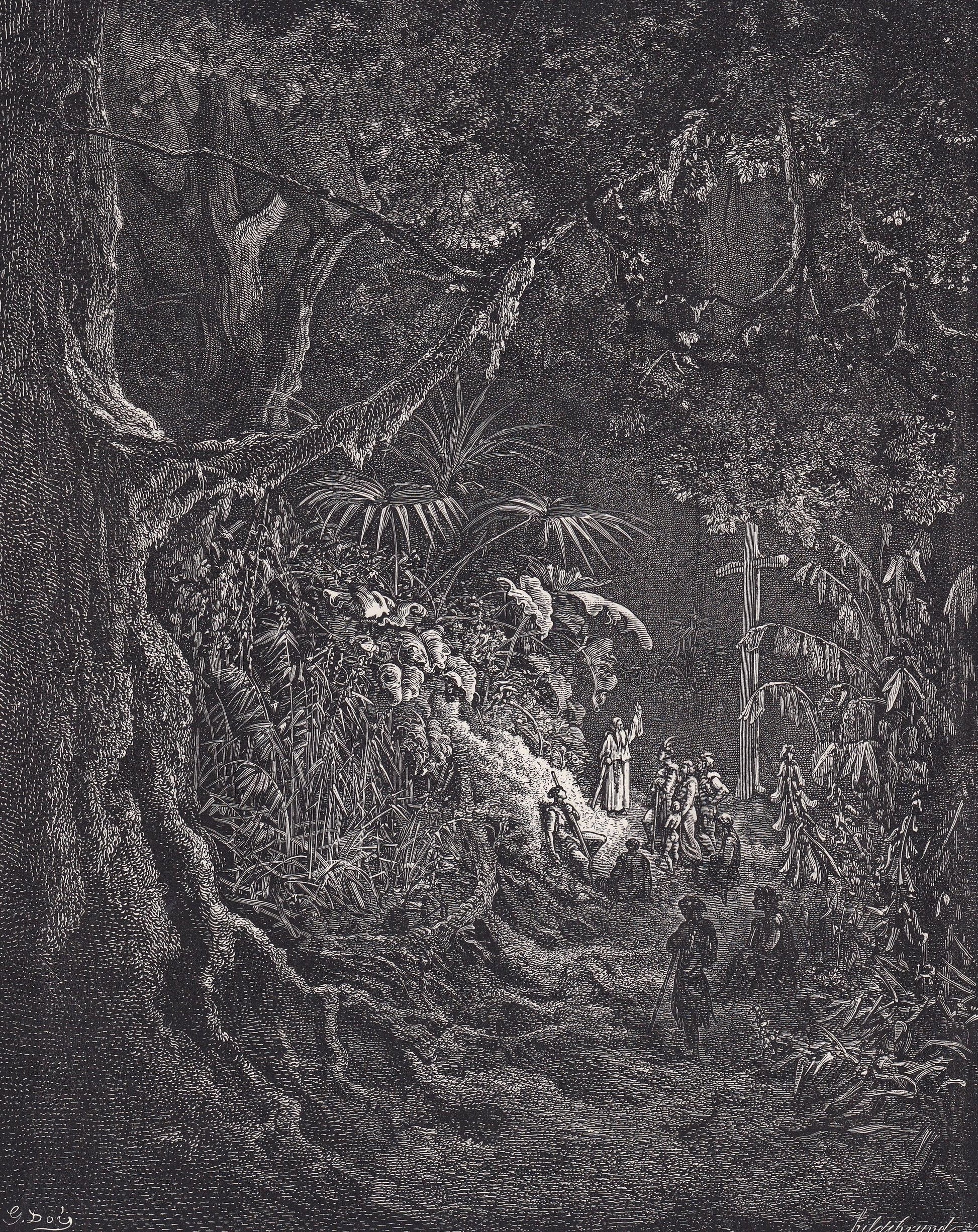 1870 GUSTAVE DORE Print - "The Hermit Preaching in the Woods" - Dore Wall Art - Antique Dore Engraving - 8.5 x 12.8 Inches