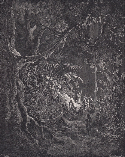 1870 GUSTAVE DORE Print - "The Hermit Preaching in the Woods" - Dore Wall Art - Antique Dore Engraving - 8.5 x 12.8 Inches