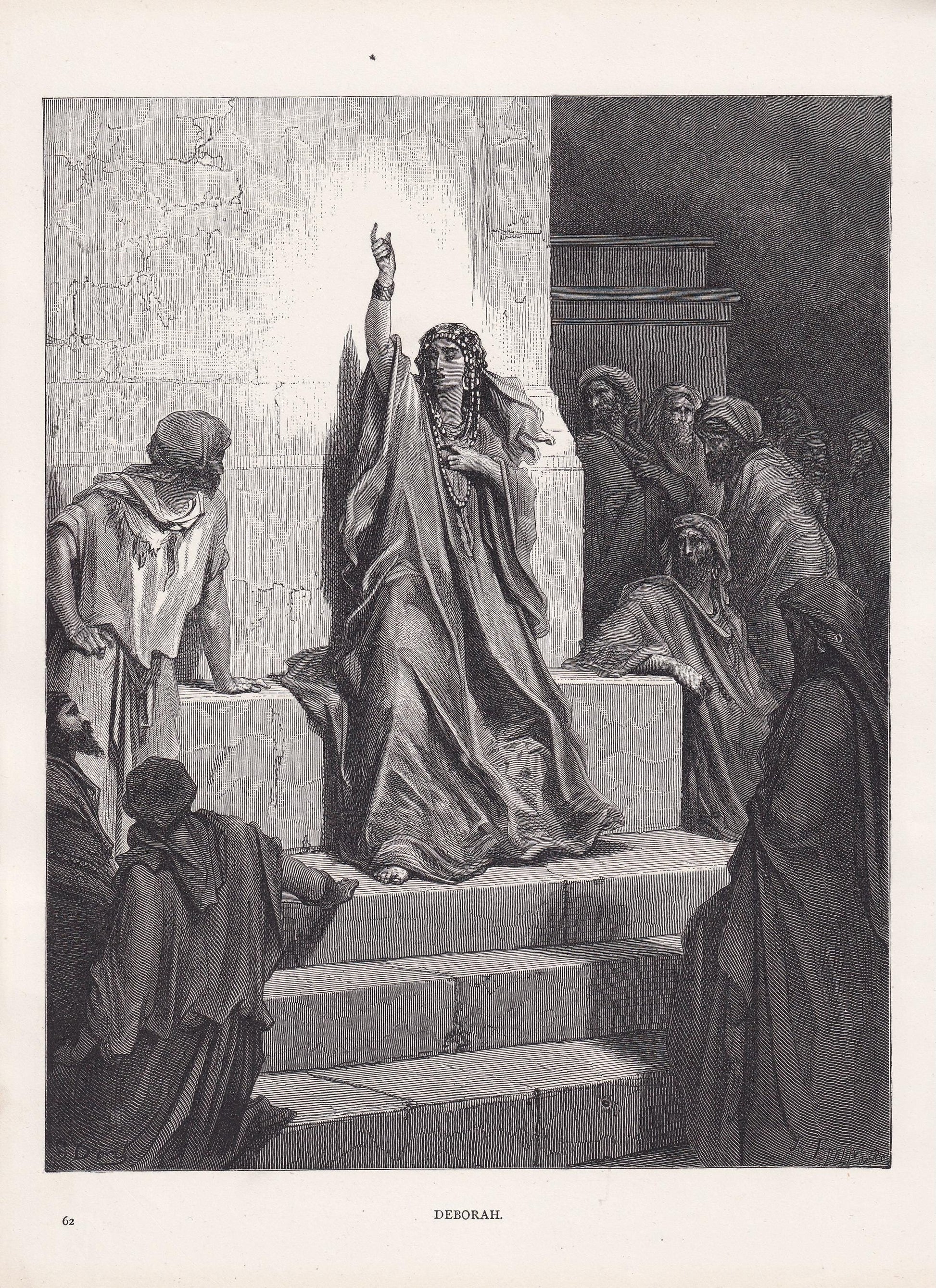 1870 GUSTAVE DORE Print - "Deborah" - Dore Wall Art - Antique Dore Engraving - 8.5 x 12.2 Inches
