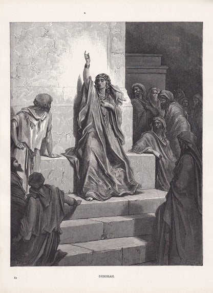 1870 GUSTAVE DORE Print - "Deborah" - Dore Wall Art - Antique Dore Engraving - 8.5 x 12.2 Inches
