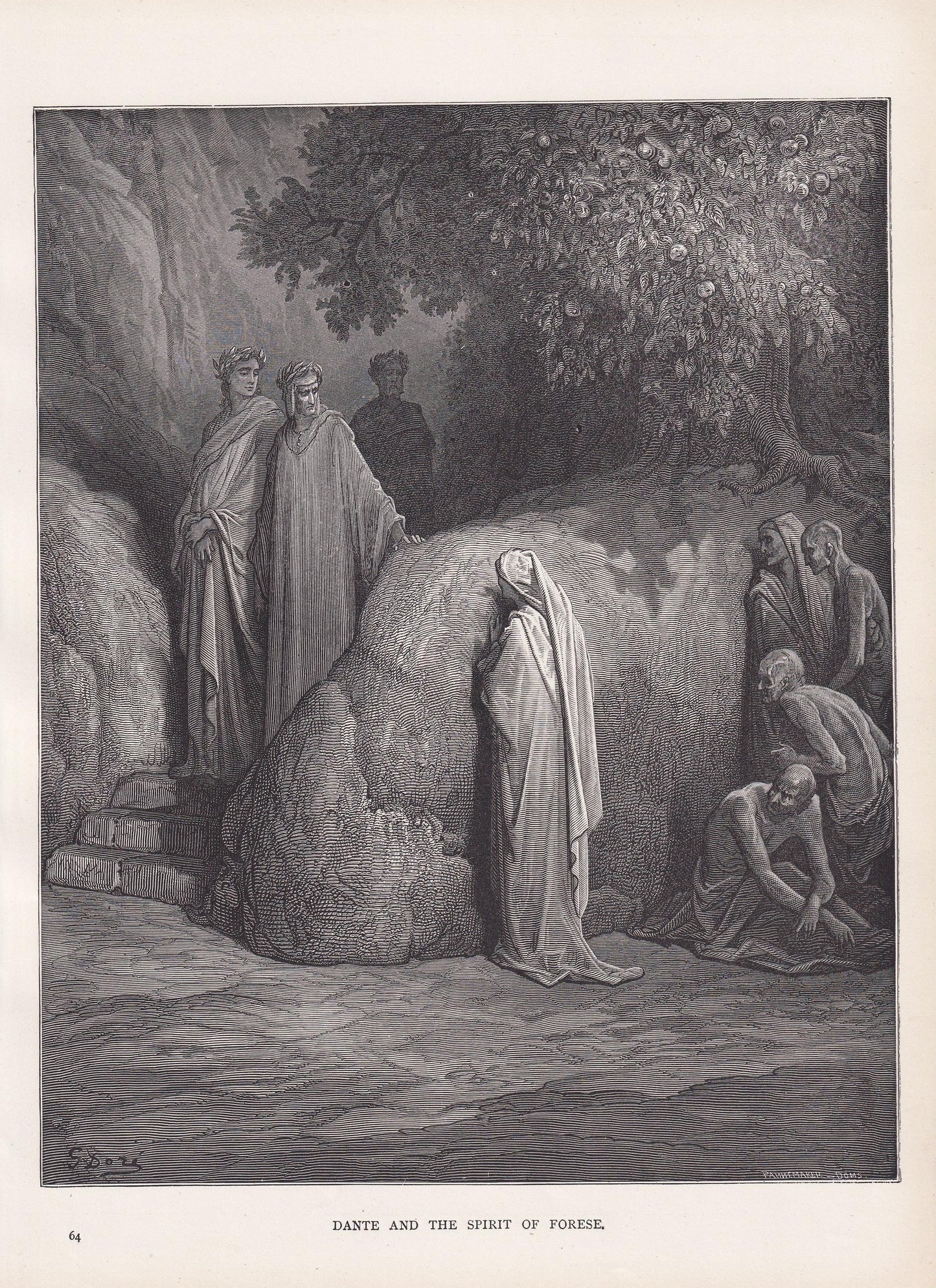 1870 GUSTAVE DORE Print - "Dante and the Spirit of Forese" - Dore Wall Art - Antique Dore Engraving - 8.5 x 12.2 Inches
