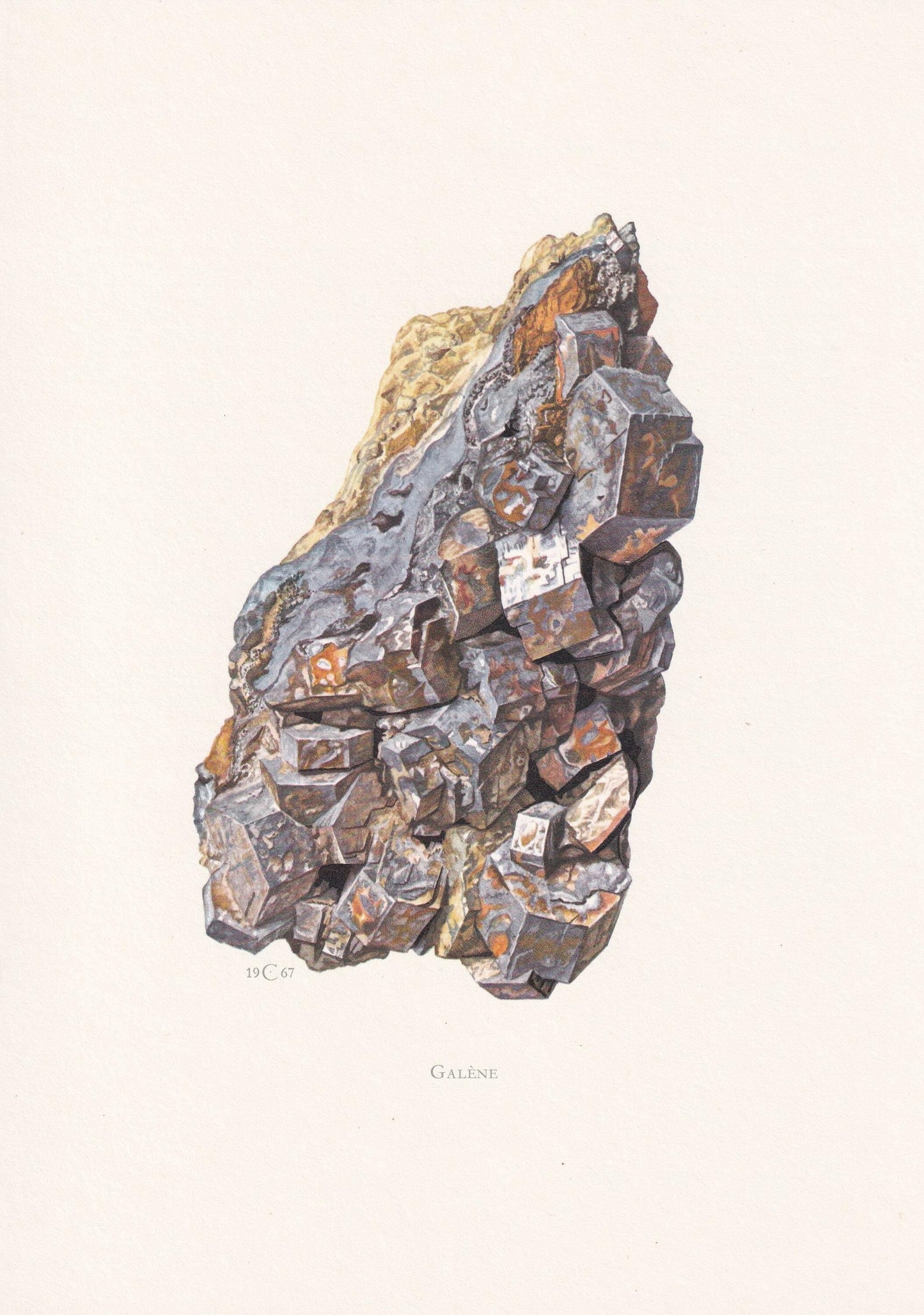 1968 GALENA Print - Mineral Wall Art Gift - Mineralogy Decor - Precious Stones - Vintage Rock Art - Element - 7.5 x 10.6 Inch