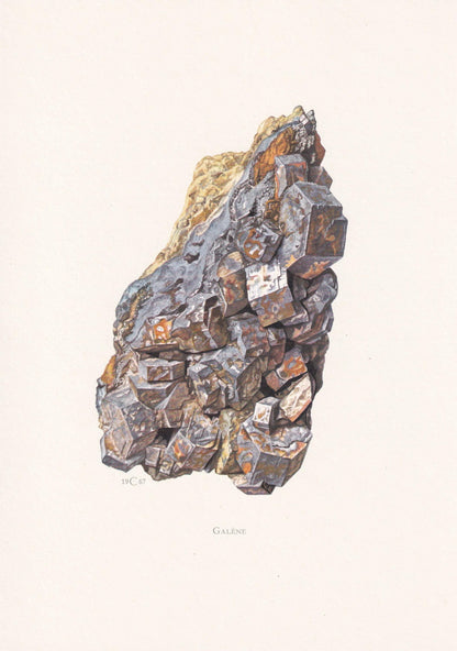 1968 GALENA Print - Mineral Wall Art Gift - Mineralogy Decor - Precious Stones - Vintage Rock Art - Element - 7.5 x 10.6 Inch