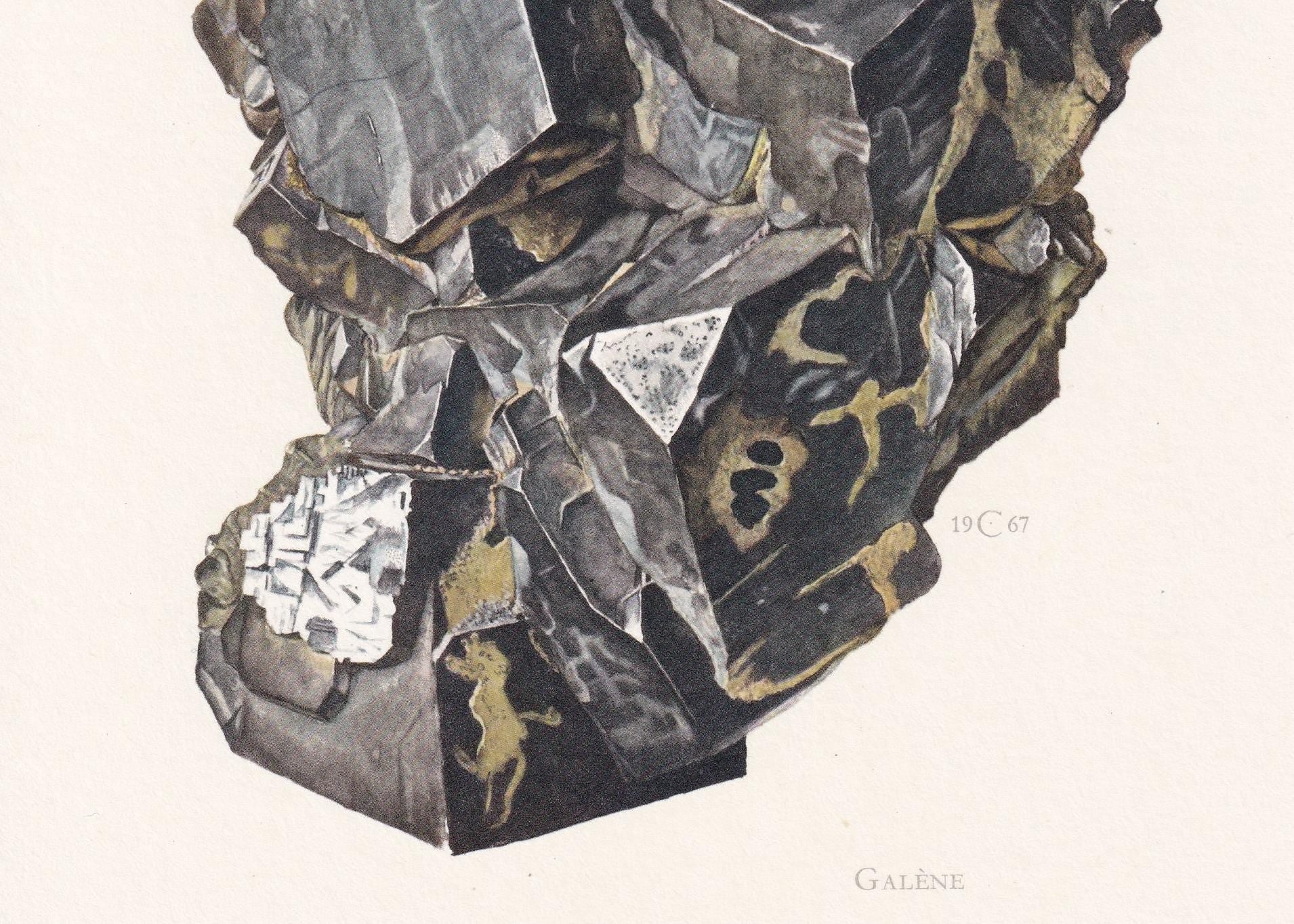 1968 GALENA Print - Mineral Wall Art Gift - Mineralogy Decor - Precious Stones - Vintage Rock Art - Element - 7.5 x 10.6 Inches