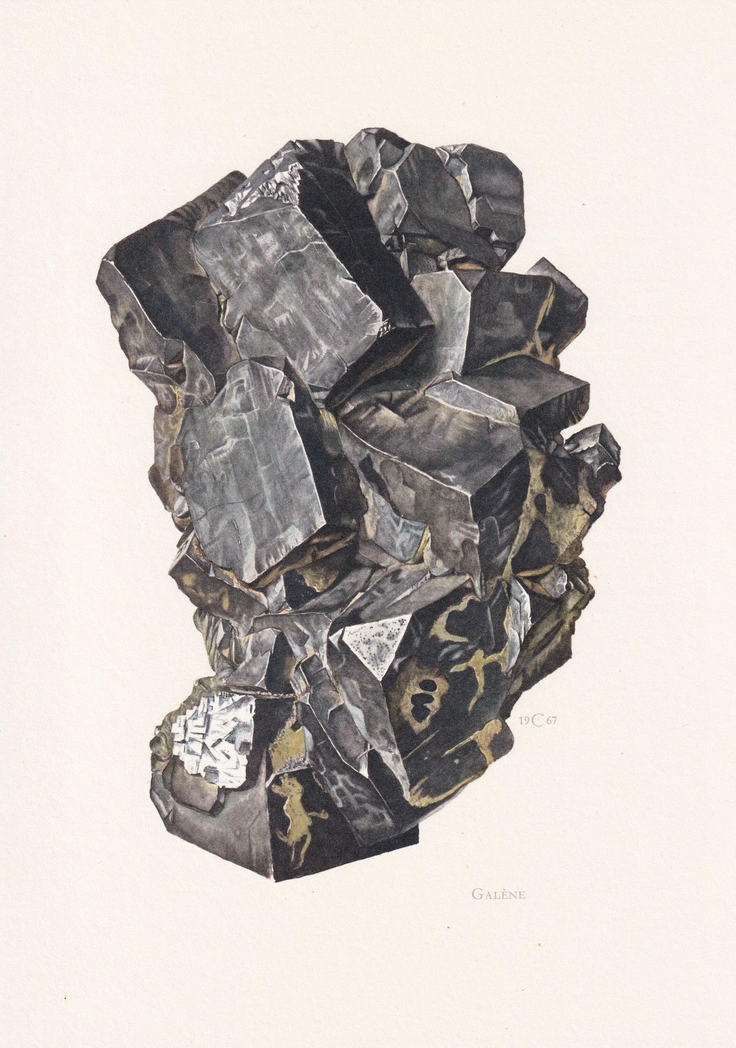1968 GALENA Print - Mineral Wall Art Gift - Mineralogy Decor - Precious Stones - Vintage Rock Art - Element - 7.5 x 10.6 Inches