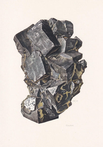 1968 GALENA Print - Mineral Wall Art Gift - Mineralogy Decor - Precious Stones - Vintage Rock Art - Element - 7.5 x 10.6 Inches