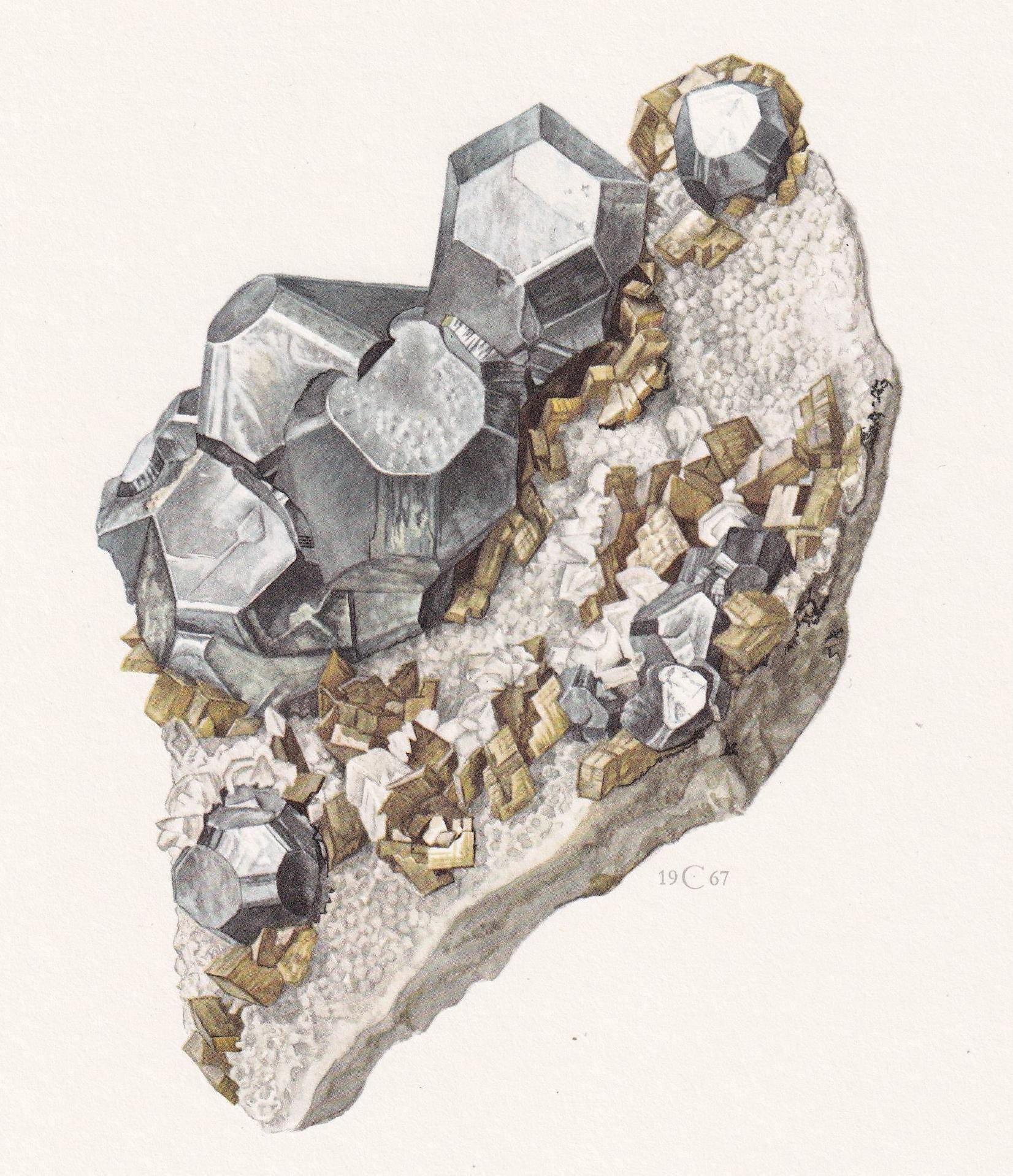 1968 GALENA Print - Mineral Wall Art Gift - Mineralogy Decor - Precious Stones - Vintage Rock Art - Element - 7.5 x 10.6 Inch