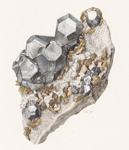 1968 GALENA Print - Mineral Wall Art Gift - Mineralogy Decor - Precious Stones - Vintage Rock Art - Element - 7.5 x 10.6 Inch
