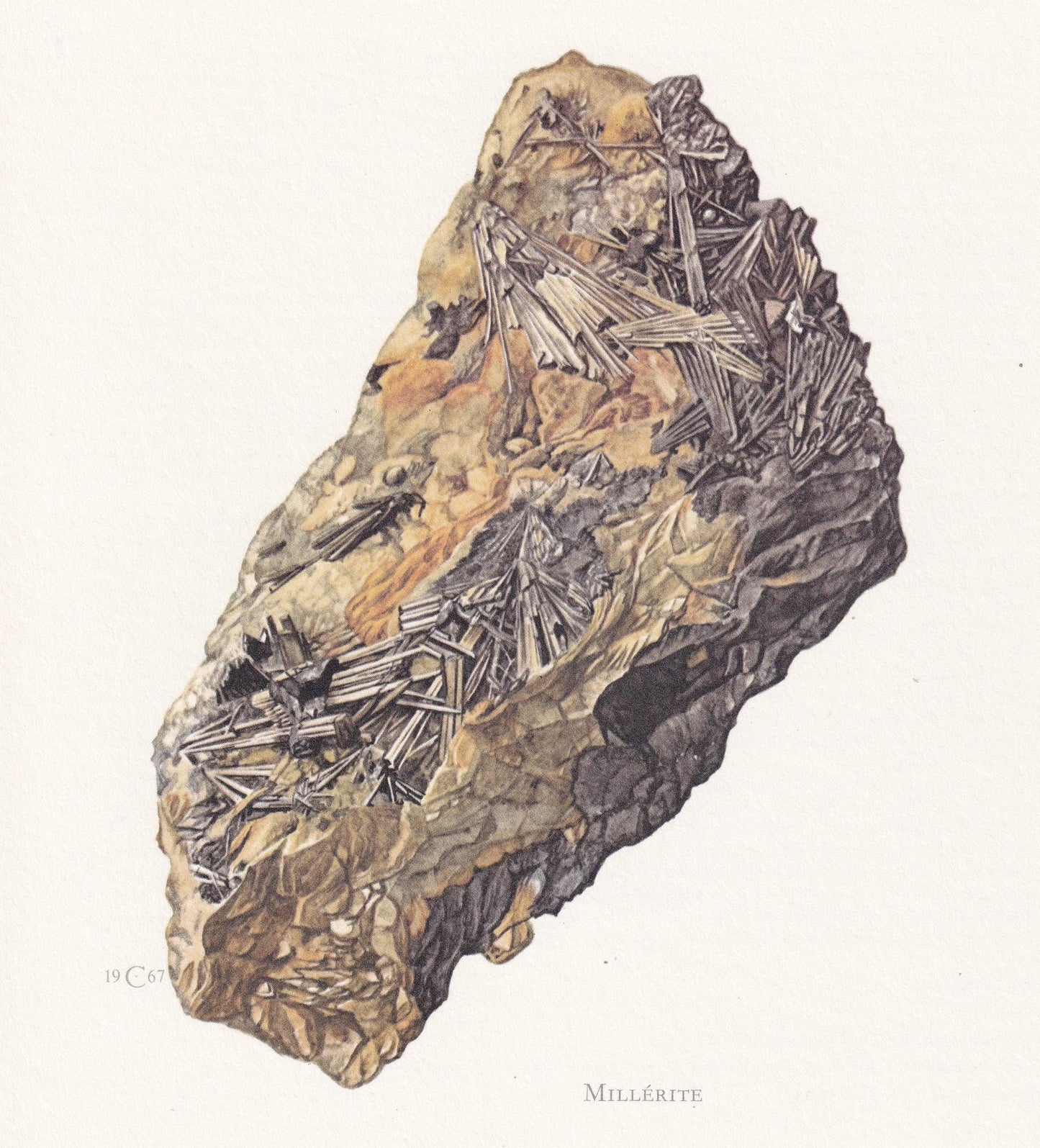 1968 MILLERITE (NICKEL BLENDE) Print - Mineral Wall Art Gift - Mineralogy Decor - Precious Stones - Rock Art - Element - 7.5 