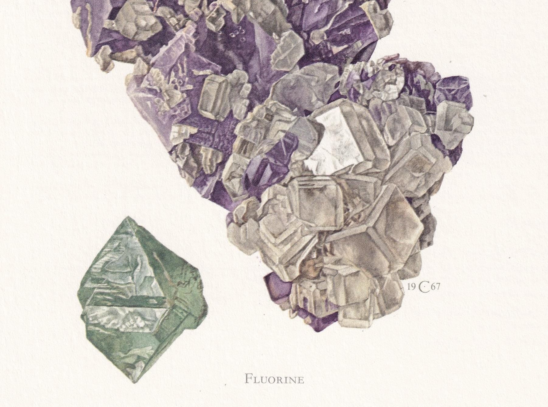 1968 FLUORINE Print - Mineral Wall Art Gift - Mineralogy Decor - Precious Stones - Vintage Rock Art - Element - 7.5 x 10.6 Inches