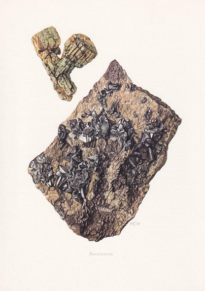 1968 BOURNONITE Print - Mineral Wall Art Gift - Mineralogy Decor - Precious Stones - Vintage Rock Art - Element - 7.5 x 10.6 Inches