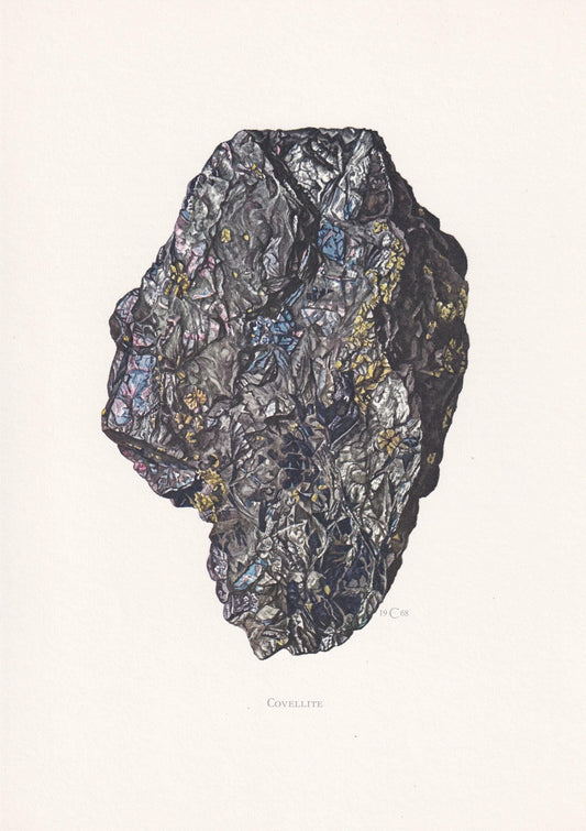 1968 COVELLITE Print - Mineral Wall Art Gift - Mineralogy Decor - Precious Stones - Vintage Rock Art - Element - 7.5 x 10.6 Inches