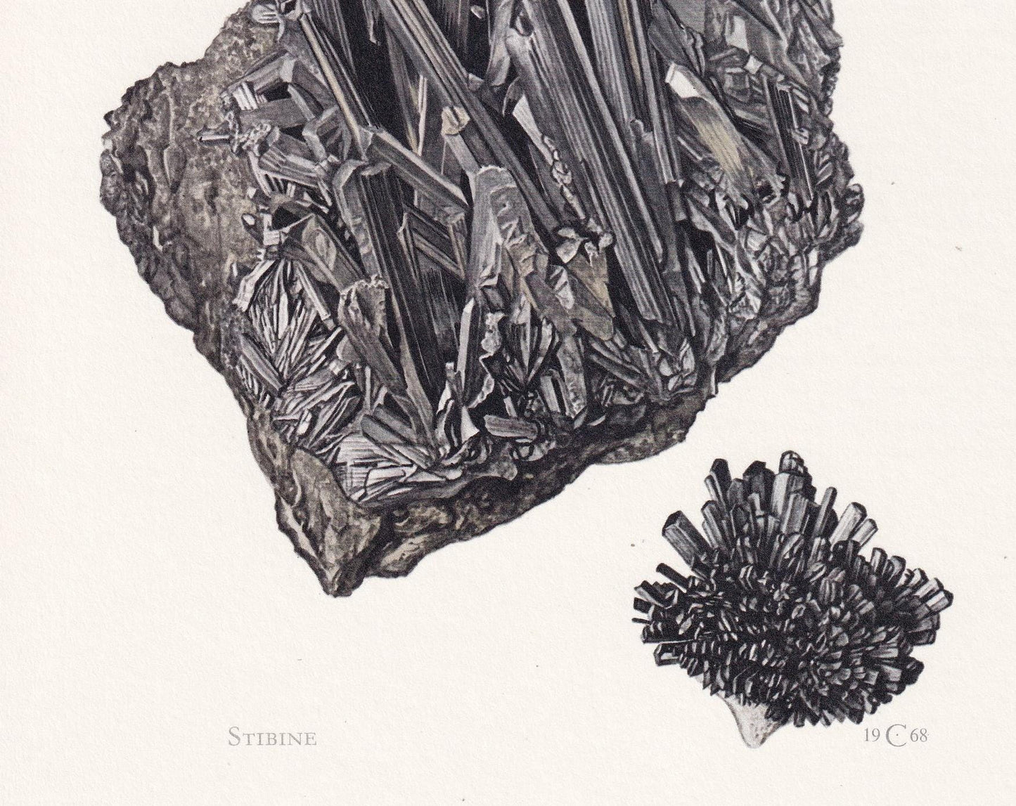 1968 STIBINE Print - Mineral Wall Art Gift - Mineralogy Decor - Precious Stones - Vintage Rock Art - Element - 7.5 x 10.6 Inches