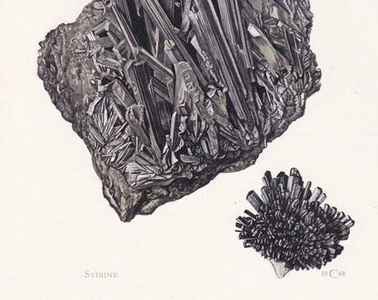 1968 STIBINE Print - Mineral Wall Art Gift - Mineralogy Decor - Precious Stones - Vintage Rock Art - Element - 7.5 x 10.6 Inches