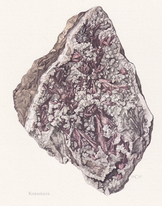 1968 KERMESITE Print - Mineral Wall Art Gift - Mineralogy Decor - Precious Stones - Vintage Rock Art - Element - 7.5 x 10.6 I
