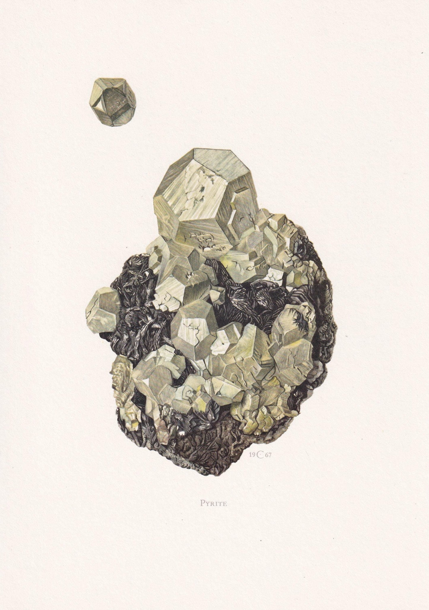 1968 PYRITE Print - Mineral Wall Art Gift - Mineralogy Decor - Precious Stones - Vintage Rock Art - Element - 7.5 x 10.6 Inch