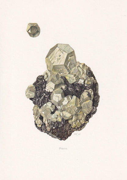 1968 PYRITE Print - Mineral Wall Art Gift - Mineralogy Decor - Precious Stones - Vintage Rock Art - Element - 7.5 x 10.6 Inch