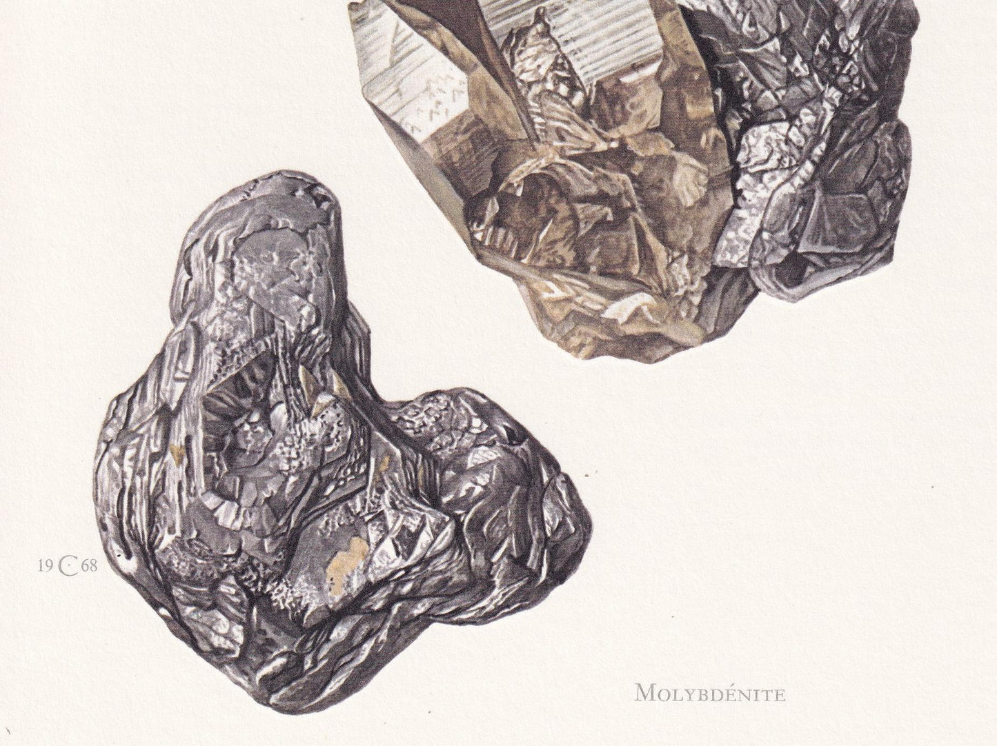 1968 MOLYBDENITE Print - Mineral Wall Art Gift - Mineralogy Decor - Precious Stones - Vintage Rock Art - Element - 7.5 x 10.6 Inches