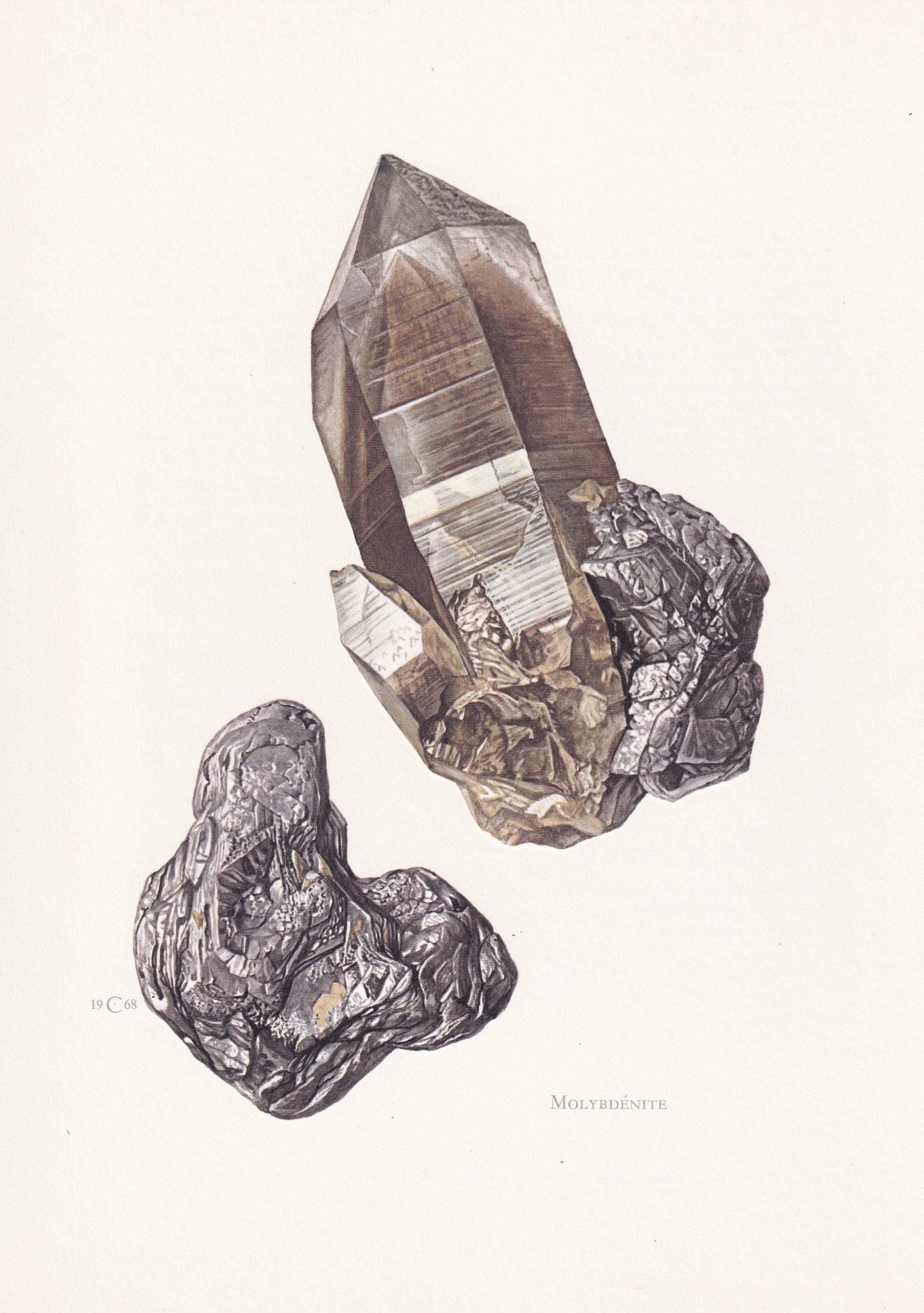1968 MOLYBDENITE Print - Mineral Wall Art Gift - Mineralogy Decor - Precious Stones - Vintage Rock Art - Element - 7.5 x 10.6 Inches