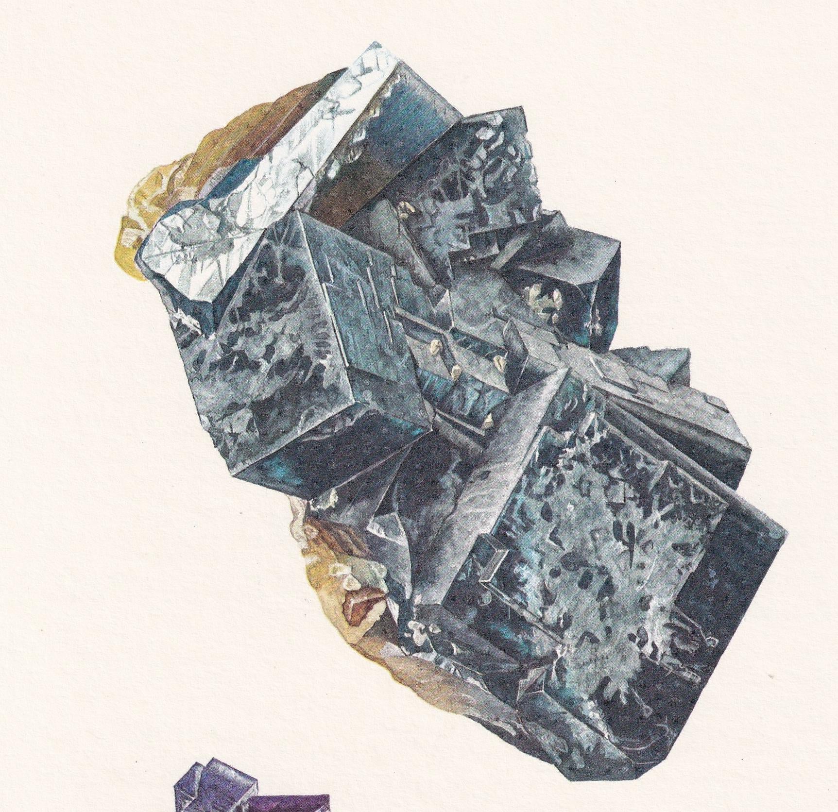 1968 FLUORITE (FLUORINE) Print - Mineral Wall Art Gift - Mineralogy Decor - Precious Stones - Vintage Rock Art - Element - 7.5 x 10.6 Inches