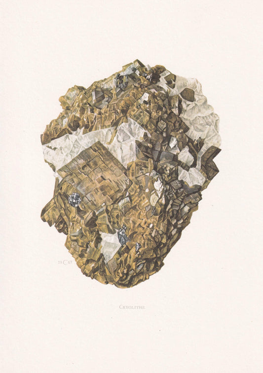 1968 CRYOLITE Print - Mineral Wall Art Gift - Mineralogy Decor - Precious Stones - Vintage Rock Art - Element - 7.5 x 10.6 Inches
