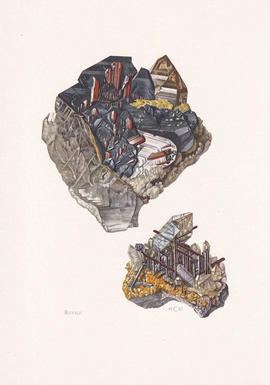 1968 RUTILE Print - Mineral Wall Art Gift - Mineralogy Decor - Precious Stones - Vintage Rock Art - Element - 7.5 x 10.6 Inches