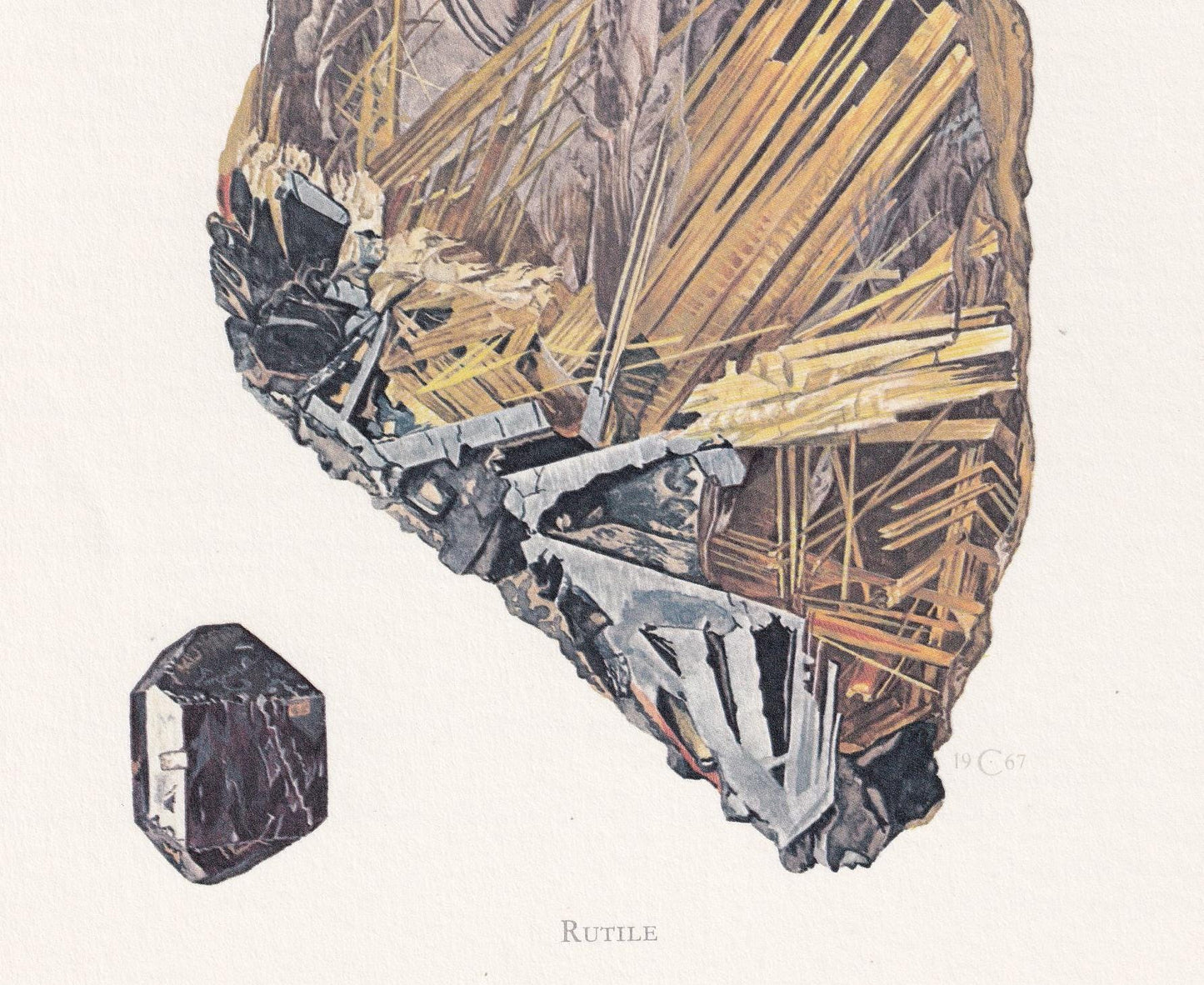1968 RUTILE Print - Mineral Wall Art Gift - Mineralogy Decor - Precious Stones - Vintage Rock Art - Element - 7.5 x 10.6 Inches