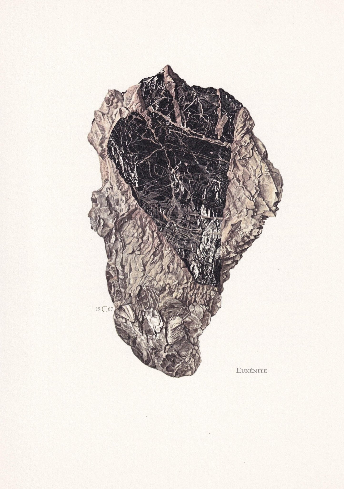 1968 EUXENITE Print - Mineral Wall Art Gift - Mineralogy Decor - Precious Stones - Vintage Rock Art - Element - 7.5 x 10.6 Inches
