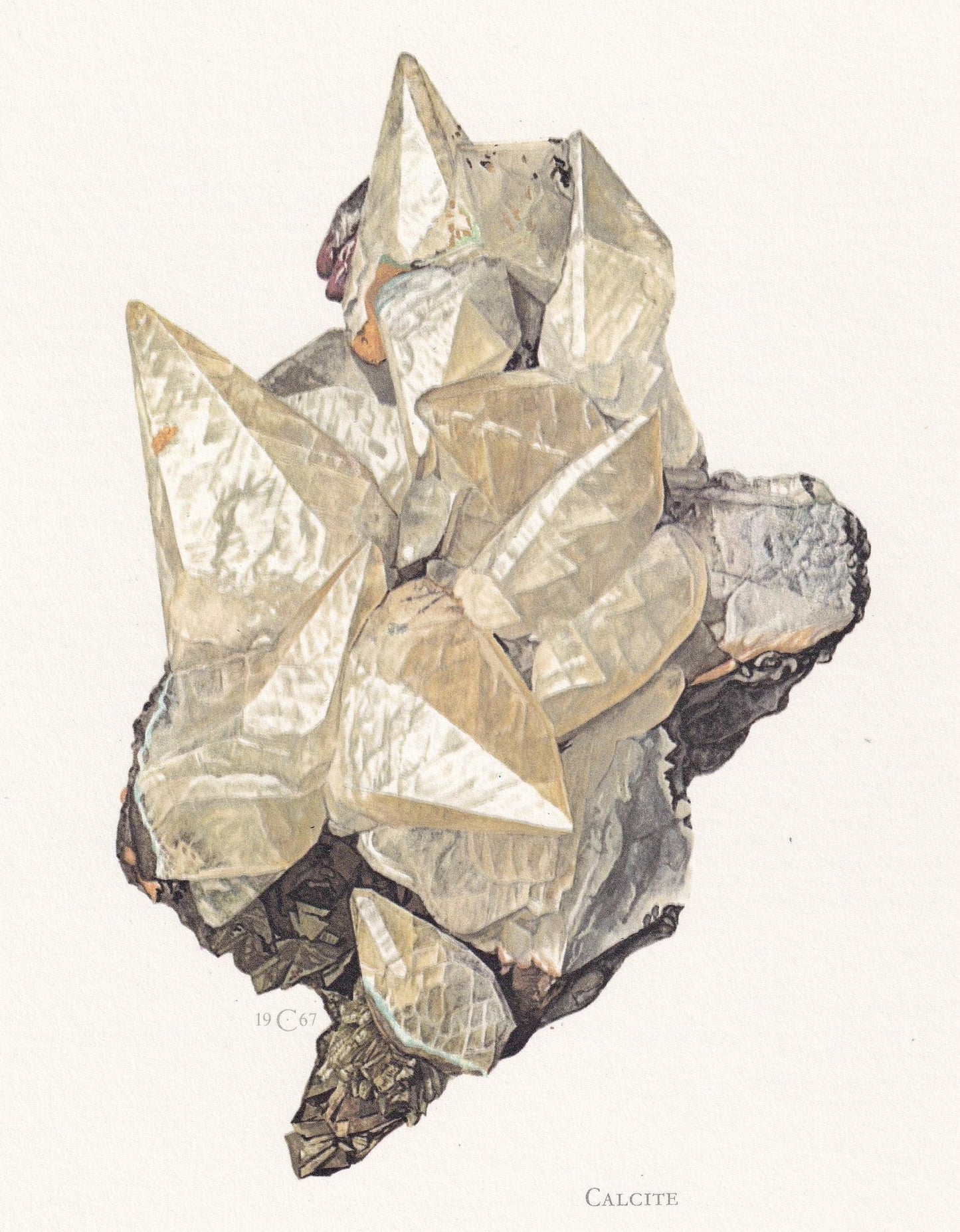 1968 CALCITE Print - Mineral Wall Art Gift - Mineralogy Decor - Precious Stones - Vintage Rock Art - Element - 7.5 x 10.6 Inc