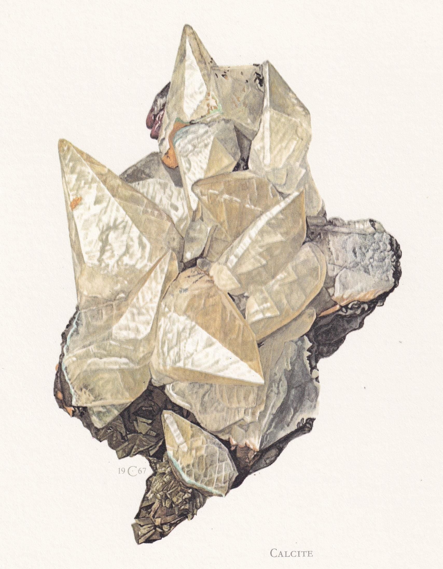 1968 CALCITE Print - Mineral Wall Art Gift - Mineralogy Decor - Precious Stones - Vintage Rock Art - Element - 7.5 x 10.6 Inc