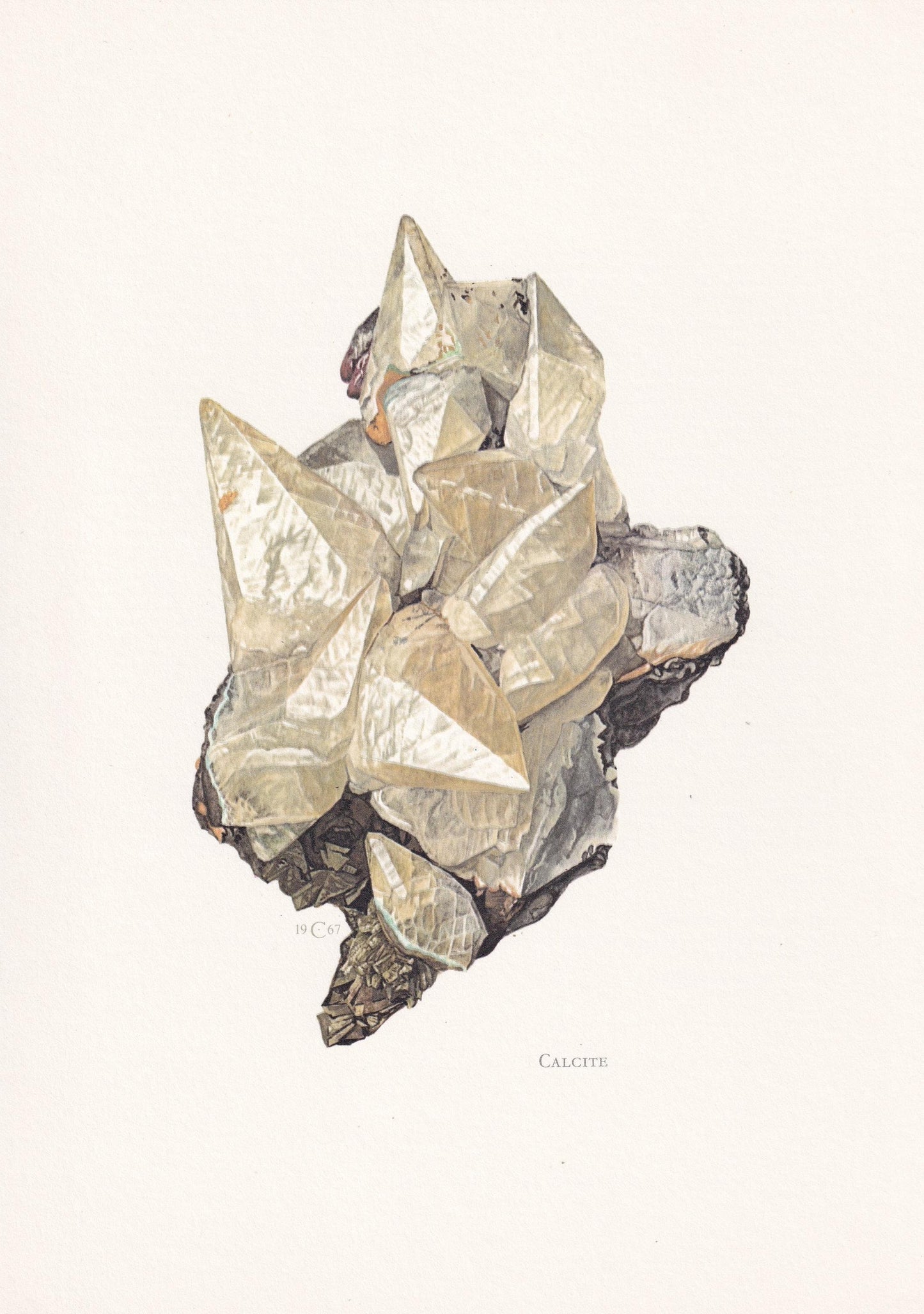 1968 CALCITE Print - Mineral Wall Art Gift - Mineralogy Decor - Precious Stones - Vintage Rock Art - Element - 7.5 x 10.6 Inc