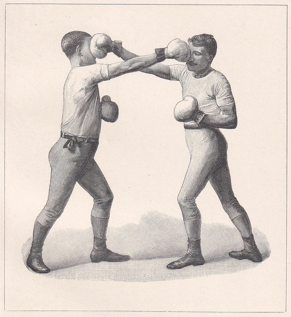 1890 BOXING Print - Double Lead-Off with the Right - Boxer Gift - Antique Boxing Print - Boxing Wall Art - Father's Day - 5.25 x 7.25 Inches