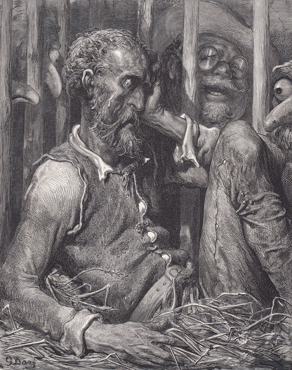 1870 GUSTAVE DORE Print - "The Enchantment of Don Quixote" - Dore Wall Art - Antique Dore Engraving - 8.5 x 12.2 Inches