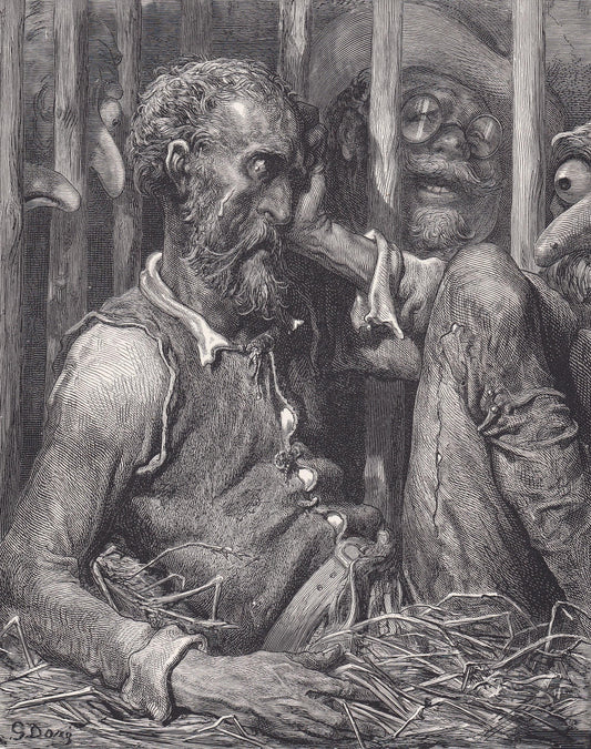 1870 GUSTAVE DORE Print - "The Enchantment of Don Quixote" - Dore Wall Art - Antique Dore Engraving - 8.5 x 12.2 Inches