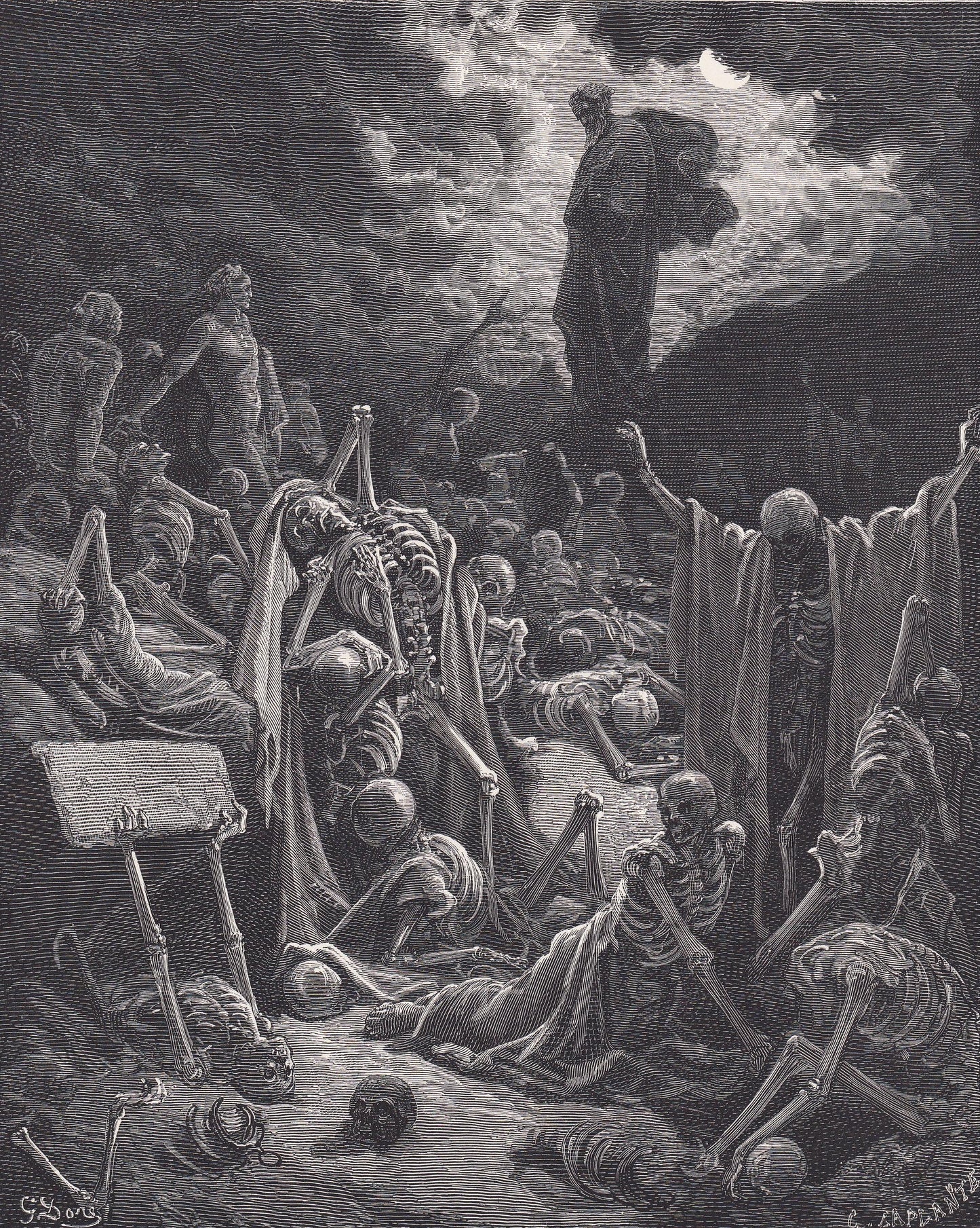 1870 GUSTAVE DORE Print - "The Vision of the Valley of Dry Bones" - Bible Ezekiel Wall Art - Antique Dore Engraving - 8.5 x 1
