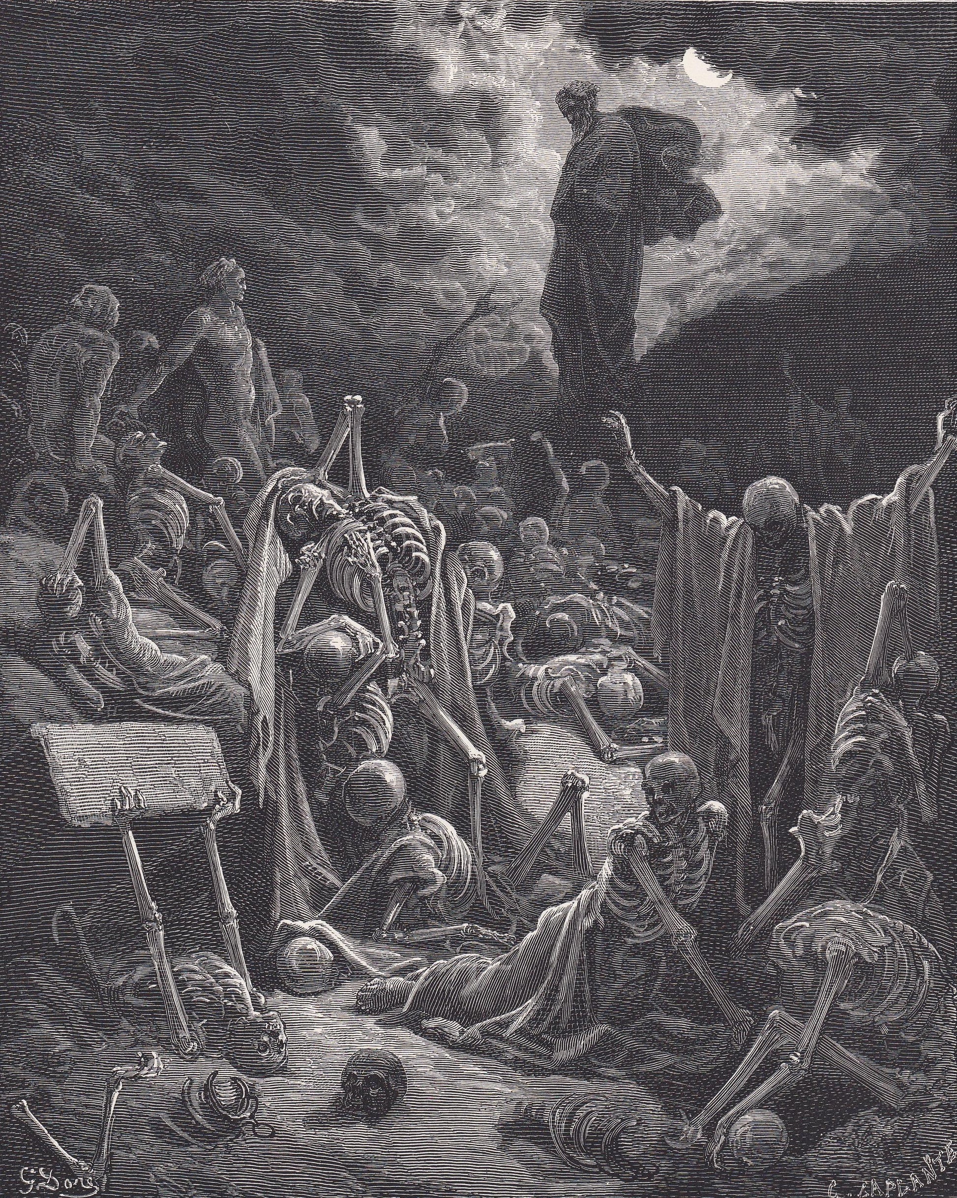 1870 GUSTAVE DORE Print - "The Vision of the Valley of Dry Bones" - Bible Ezekiel Wall Art - Antique Dore Engraving - 8.5 x 1