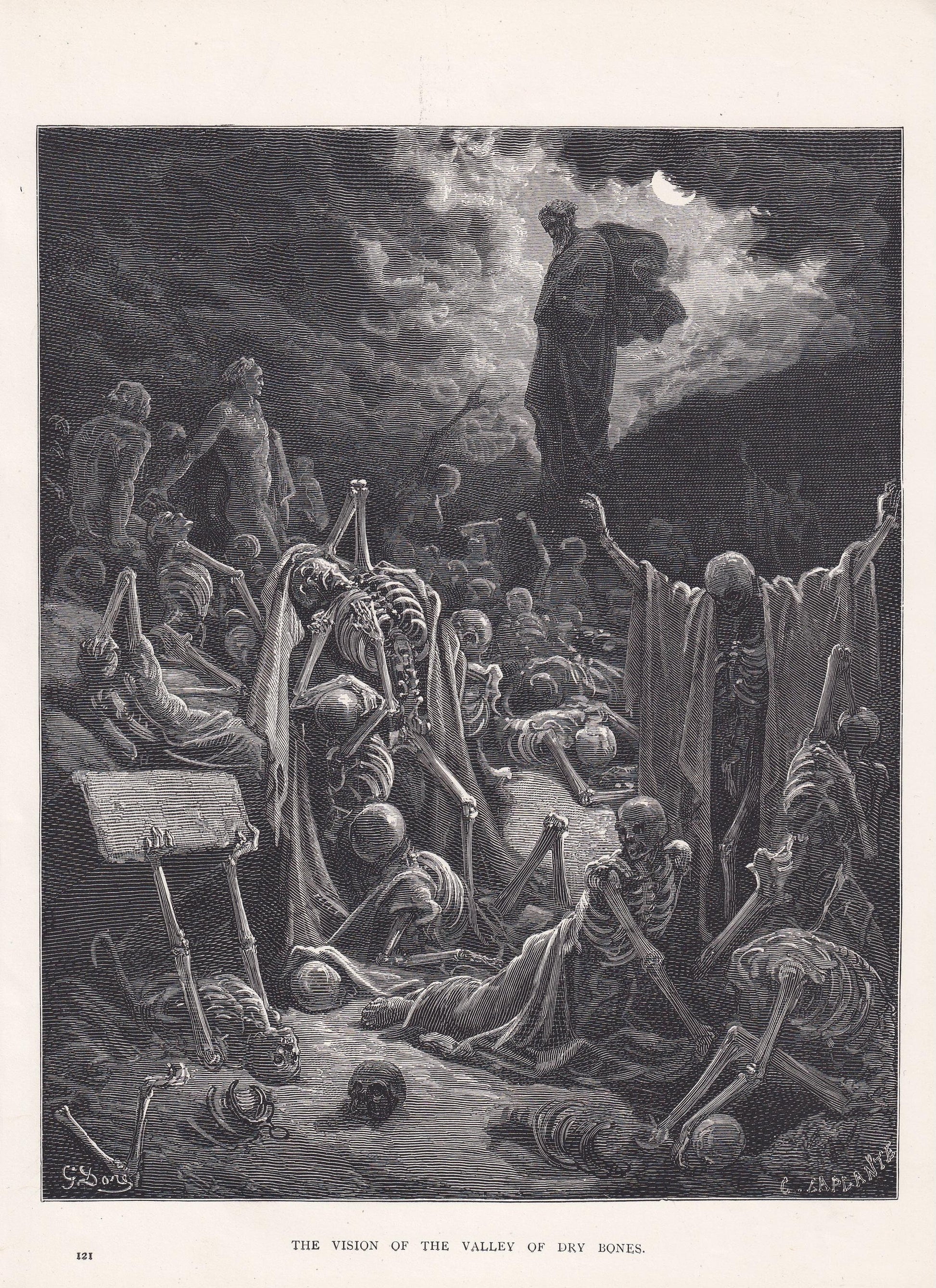 1870 GUSTAVE DORE Print - "The Vision of the Valley of Dry Bones" - Bible Ezekiel Wall Art - Antique Dore Engraving - 8.5 x 1