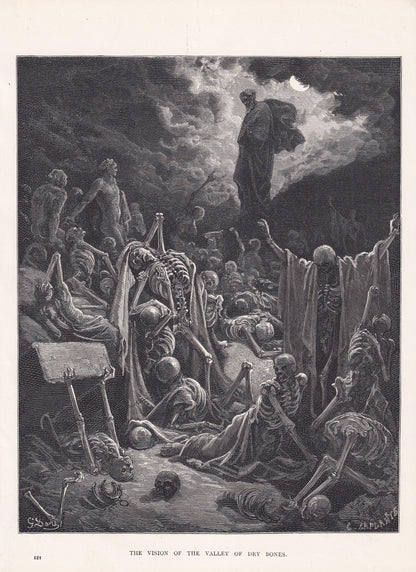 1870 GUSTAVE DORE Print - "The Vision of the Valley of Dry Bones" - Bible Ezekiel Wall Art - Antique Dore Engraving - 8.5 x 1