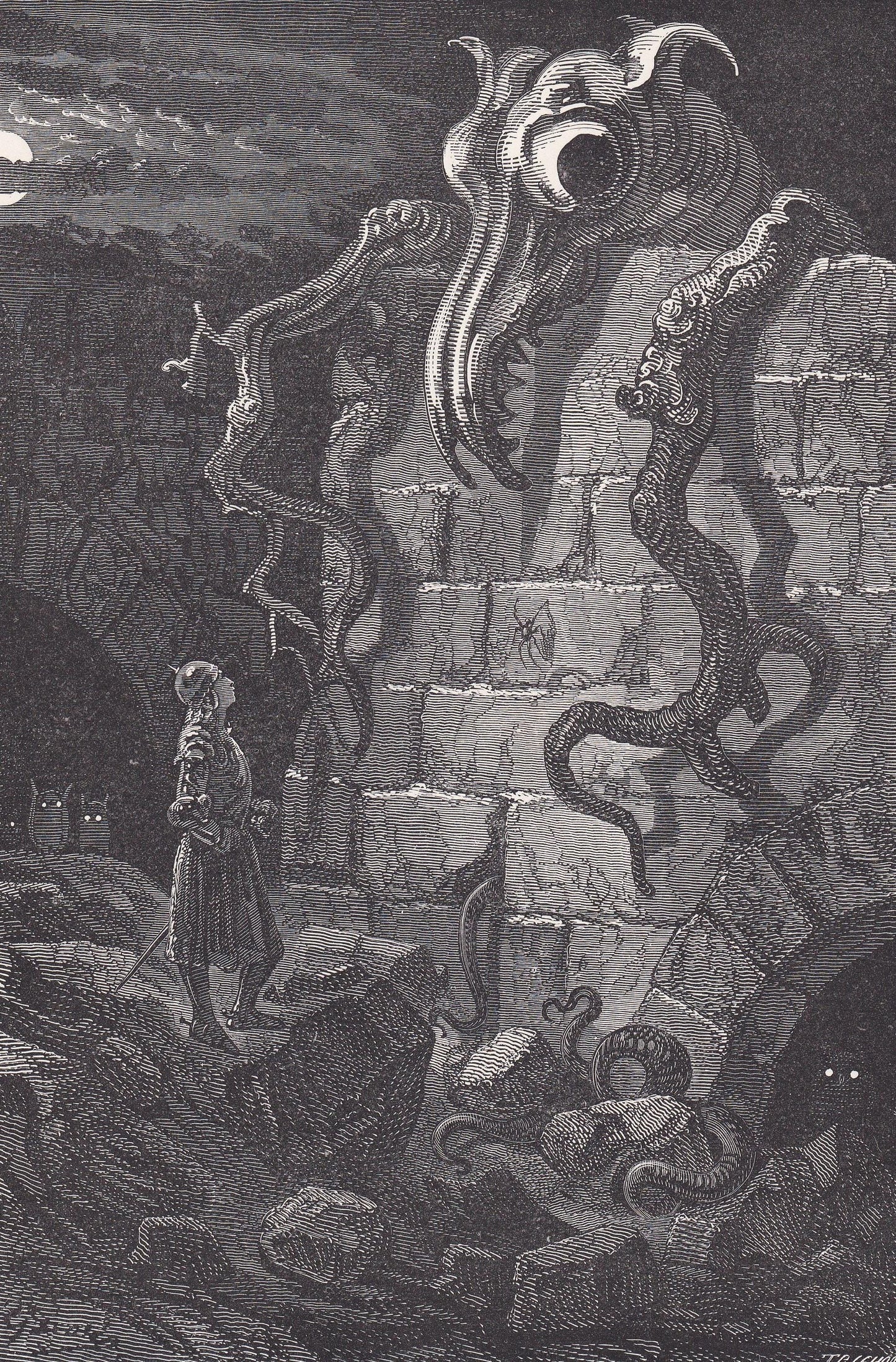 1870 GUSTAVE DORE Print - "The Gnarled Monster" - Dore Wall Art - Antique Dore Engraving - 8.5 x 12.8 Inches