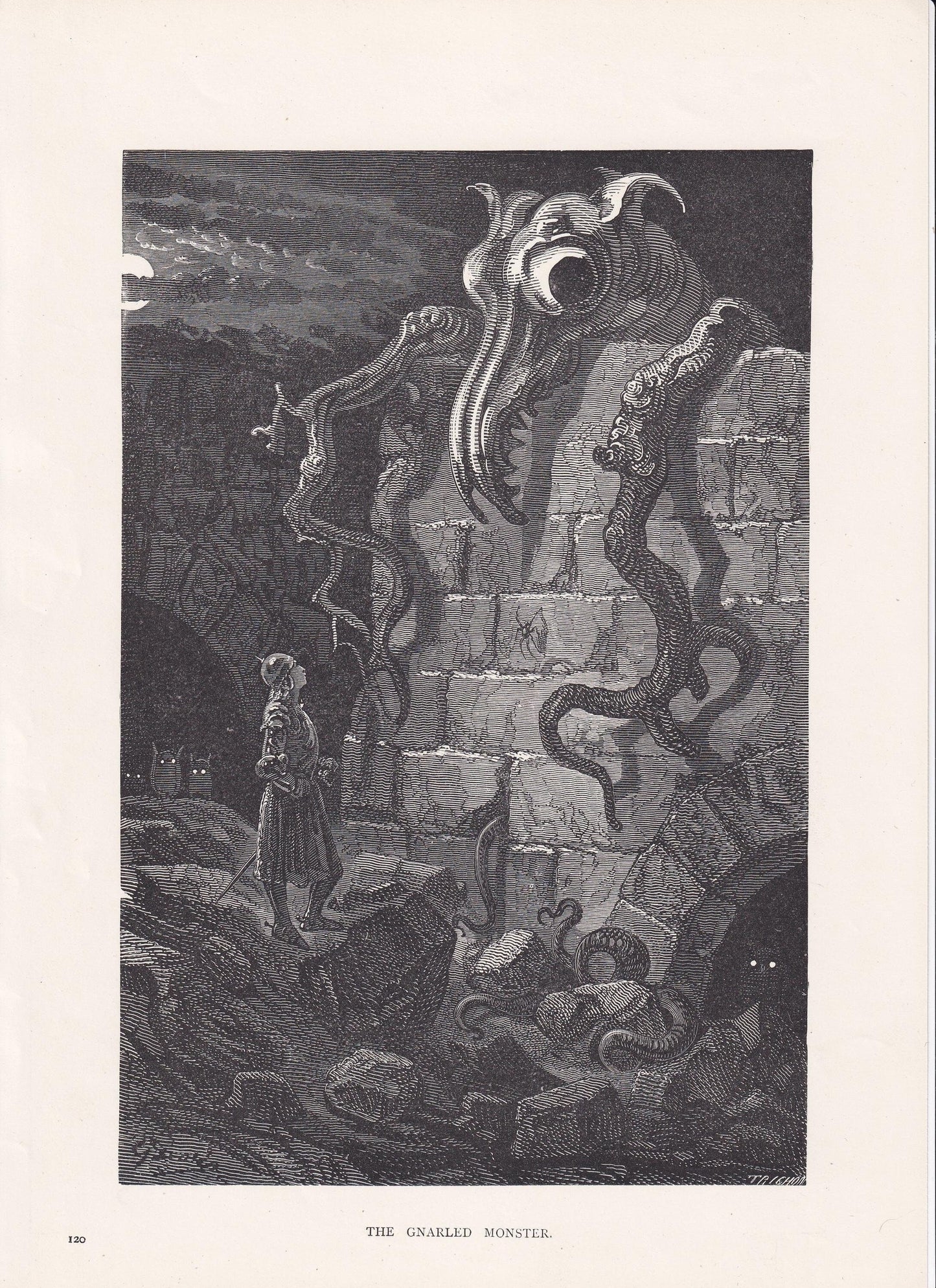 1870 GUSTAVE DORE Print - "The Gnarled Monster" - Dore Wall Art - Antique Dore Engraving - 8.5 x 12.8 Inches