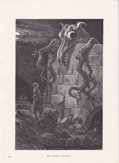 1870 GUSTAVE DORE Print - "The Gnarled Monster" - Dore Wall Art - Antique Dore Engraving - 8.5 x 12.8 Inches