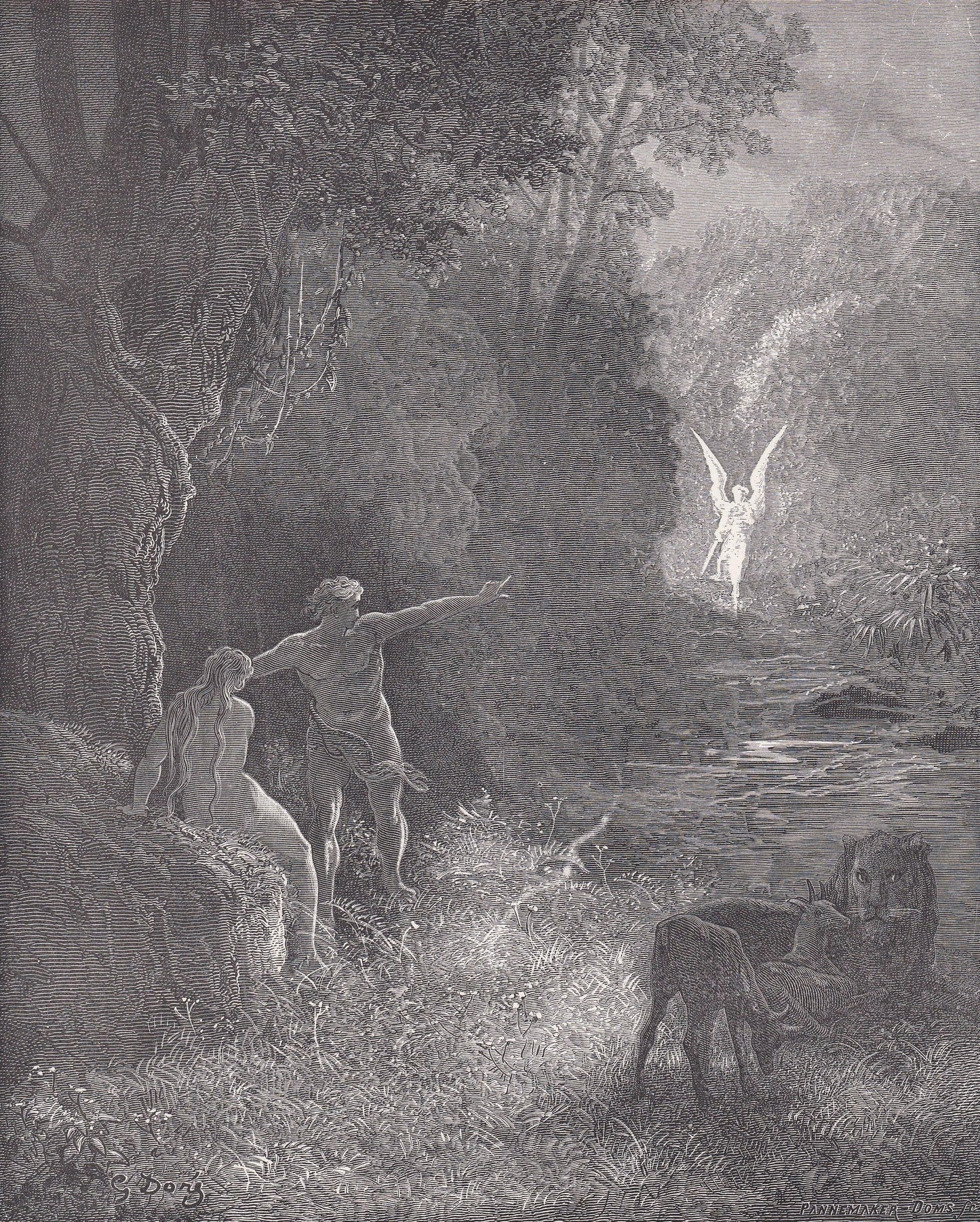 1870 GUSTAVE DORE Print - "The Coming of Raphael" - Dore Wall Art - Antique Dore Engraving - 8.5 x 12.2 Inches