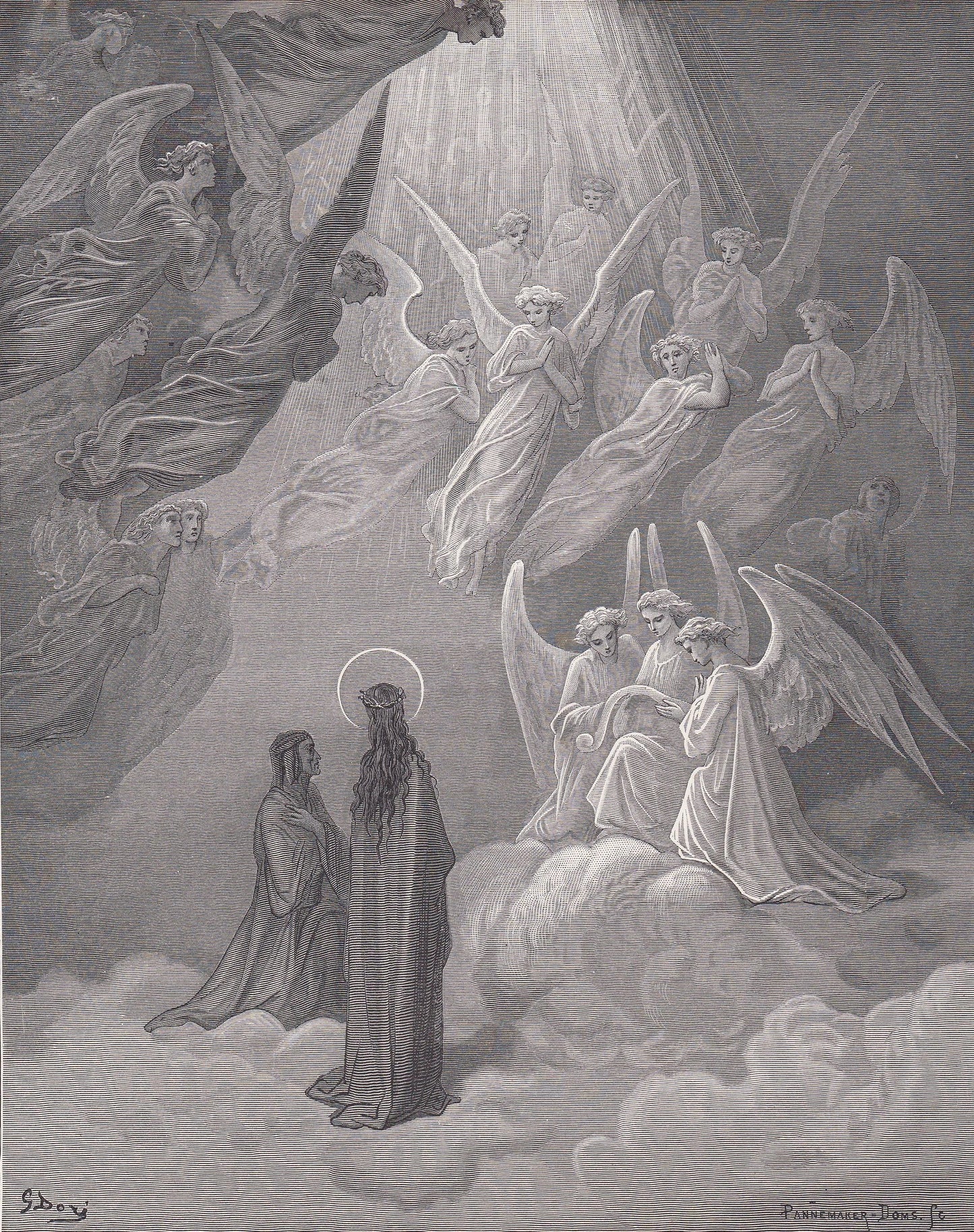 1870 GUSTAVE DORE Print - "The Singing of the Blessed" - Dore Wall Art - Antique Dore Engraving - 8.5 x 12.2 Inches